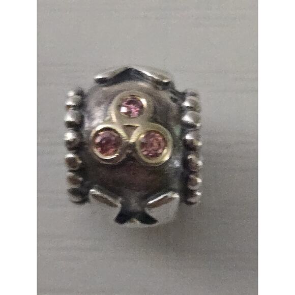 Pandora 925 Sterling Silver & 14k Gold Two Tone Pink CZ Retired Mom Charm - Picture 2 of 8